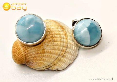Silver and Larimar Stud Earrings