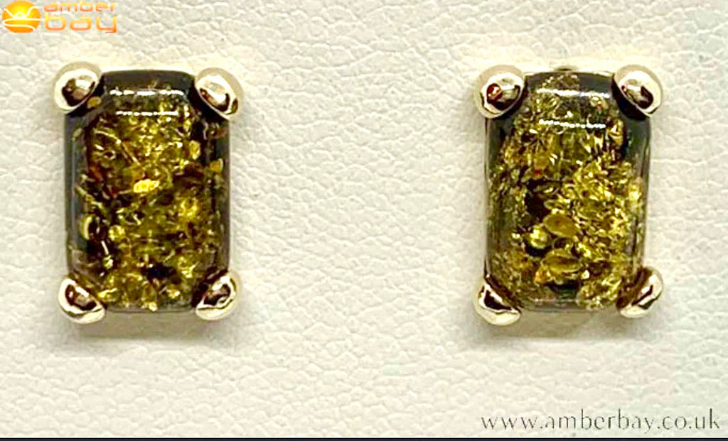 9ct Yellow Gold Green Baltic Amber Stud Earrings
