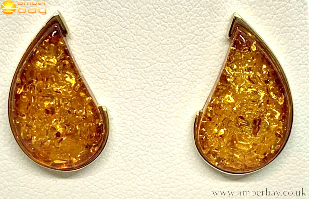 9ct Yellow Gold Cognac Baltic Amber Stud Earrings
