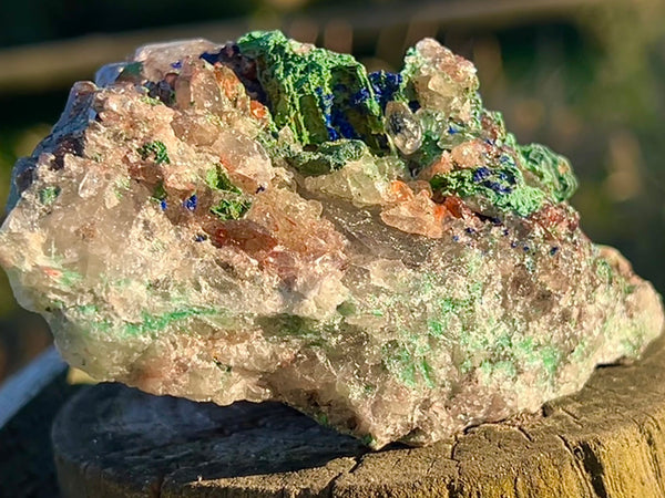 Raw Specimen Chrystalite Azurite, with Green Malachite and Quartz