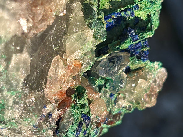Raw Specimen Chrystalite Azurite, with Green Malachite and Quartz