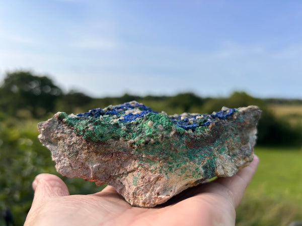 Raw Specimen Chrystalite Azurite, with Green Malachite and Quartz
