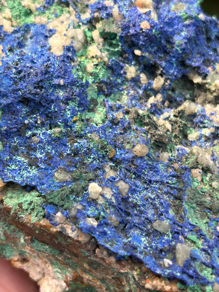 Raw Specimen Chrystalite Azurite, with Green Malachite and Quartz