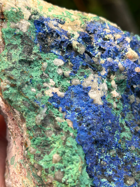 Raw Specimen Chrystalite Azurite, with Green Malachite and Quartz