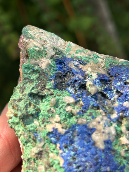 Raw Specimen Chrystalite Azurite, with Green Malachite and Quartz