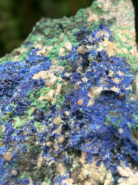 Raw Specimen Chrystalite Azurite, with Green Malachite and Quartz