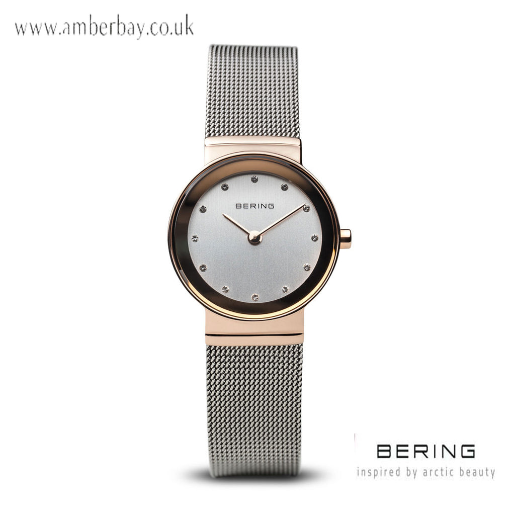 Bering Ladies Rose Gold Stainless Steel Crystal Dial Mesh Watch 10126-066