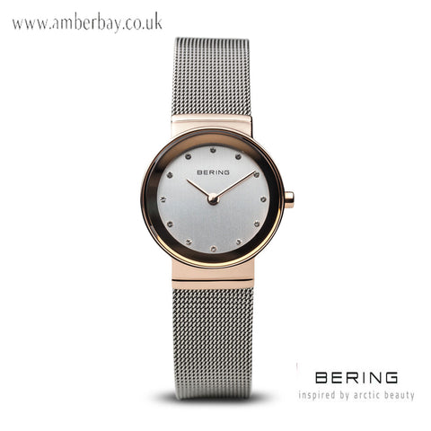 Bering Ladies Rose Gold Stainless Steel Crystal Dial Mesh Watch 10126-066