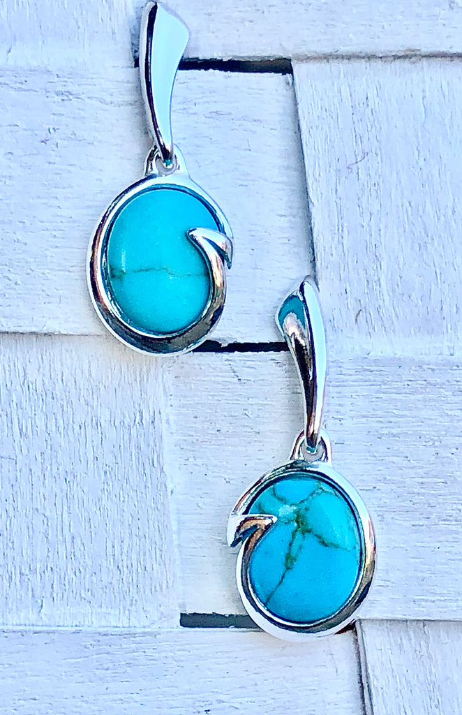 Sterling Silver and Oval Turquoise Drop Earrings