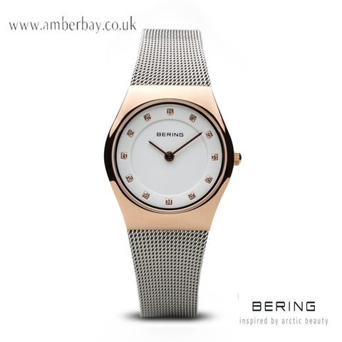 Bering Ladies Rose Gold Stainless Steel Mesh Crystal Dial Watch 11927-064