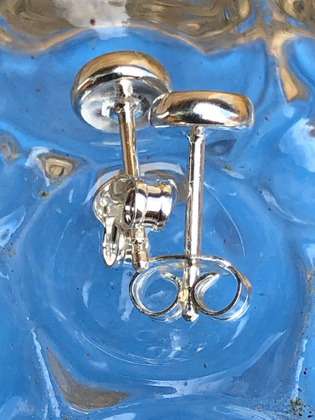Sterling Silver and blue Opalique round Ear Studs
