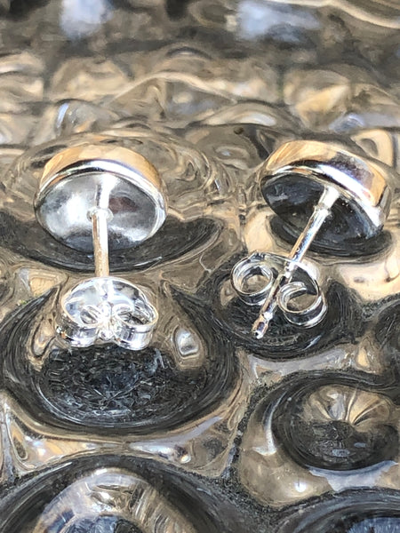 Sterling Silver and blue Opalique Round Ear Studs