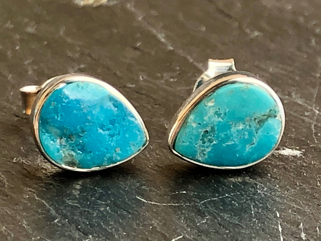 Sleeping Beauty Turquoise Teardrop shape Stud Earrings