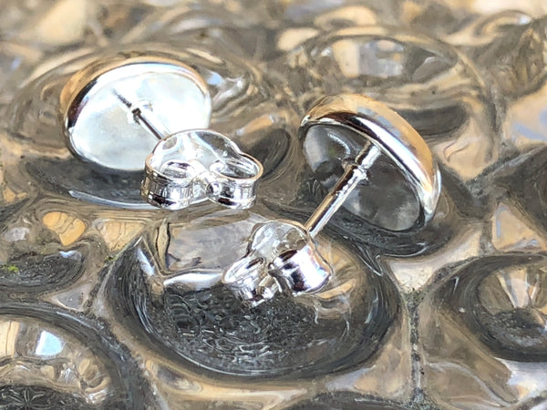 Sterling Silver and blue Opalique Oval Ear Studs