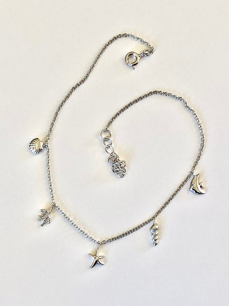 Sterling Silver Sea Theme Charm Anklet