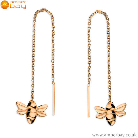 Rose Gold Plated Pull-Through Bee Drop Earrings