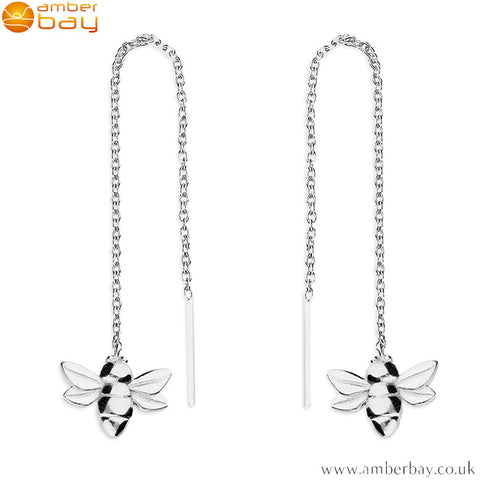 Sterling Silver Bee Pull-Through Drop Earrings