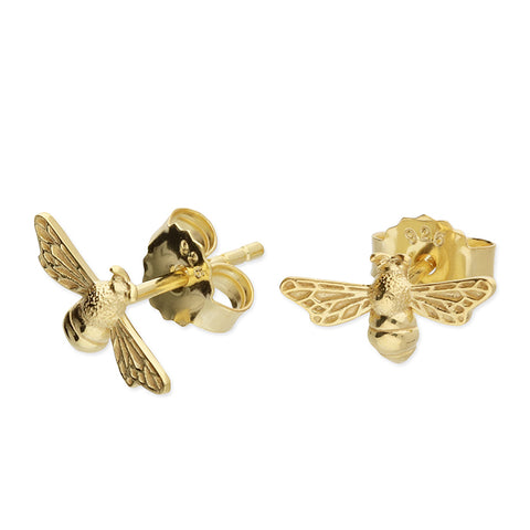 Yellow Gold Plated Sterling Silver Bee Stud Earrings