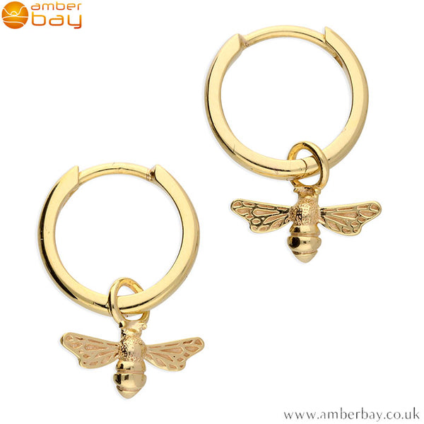 Yellow Gold Plated Bee Hoop Earrings – Amber Bay