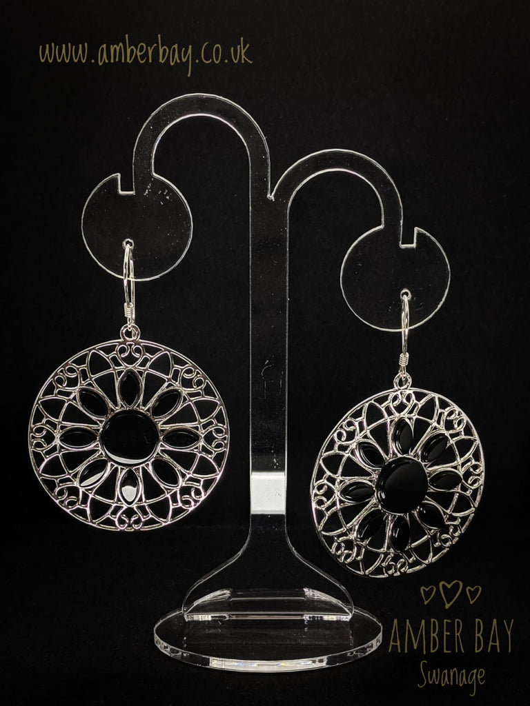 Sterling Silver and Black Onyx Drop Earrings