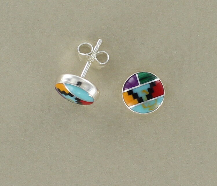 Sterling Silver Aztec Round Stud Earrings