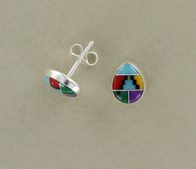 Sterling Silver Aztec Teardrop Shaped Ear Studs