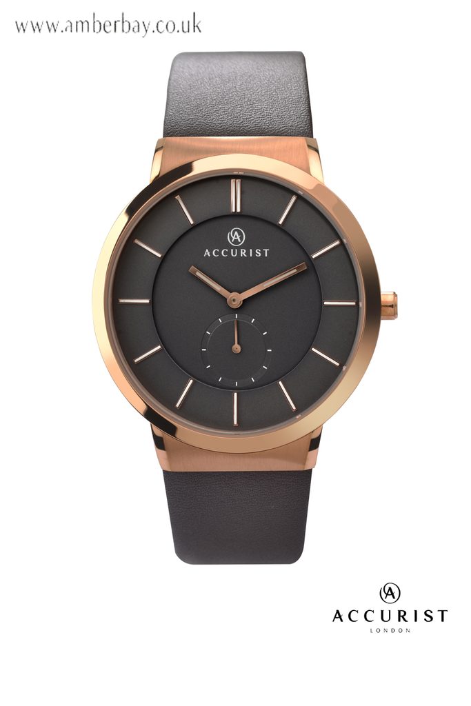 Accurist Gents Brown Leather Strap Rose Gold Watch 7094