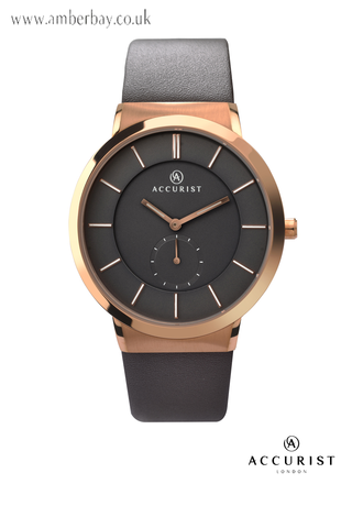 Accurist Gents Brown Leather Strap Rose Gold Watch 7094