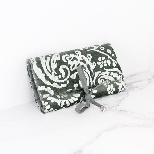 Grey velvet and silver paisley jewellery wrap