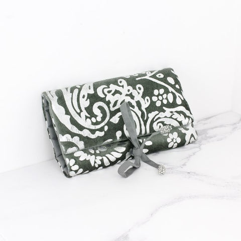 Grey velvet and silver paisley jewellery wrap
