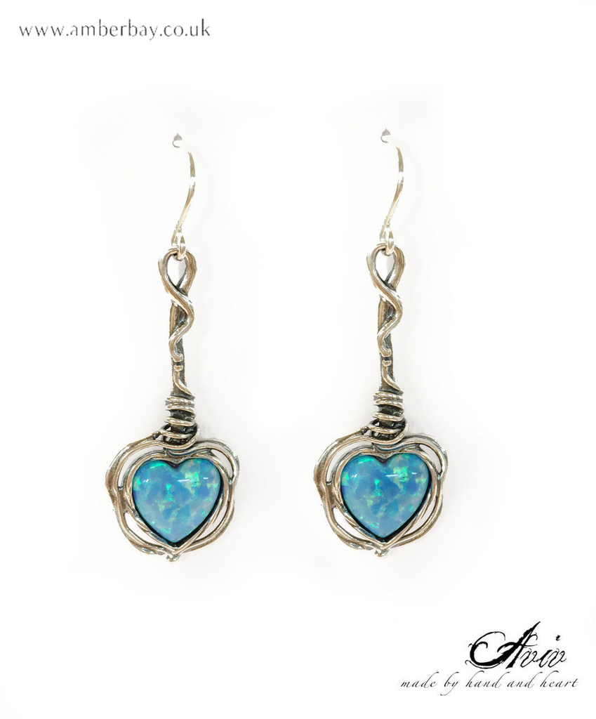 Aviv Sterling Silver and Opal Heart Shaped Drop Earrings