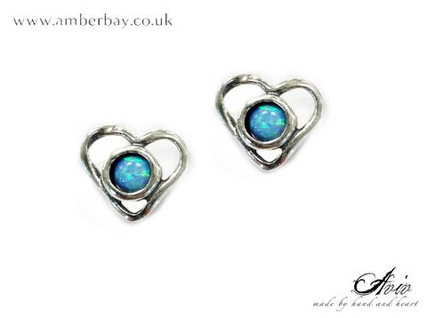 Aviv Sterling Silver and Opal Heart Shaped Stud Earrings