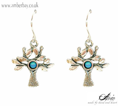 Aviv Sterling Silver and Opal Tree of Life Drop Earrings