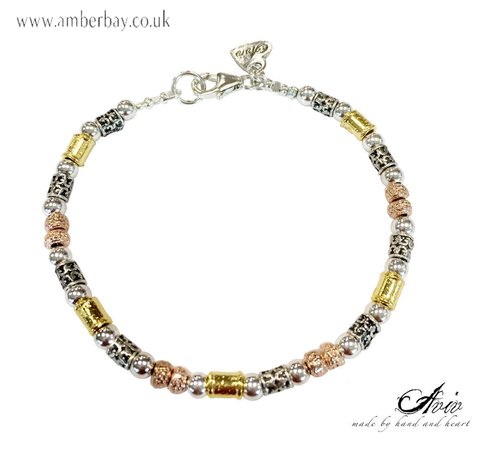 Aviv Sterling Silver, Gold and Rose Gold Plated Bead Bracelet