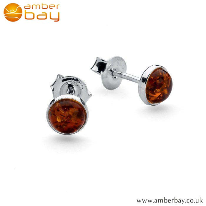Silver and Cognac Amber Studs ER202 at Amber Bay