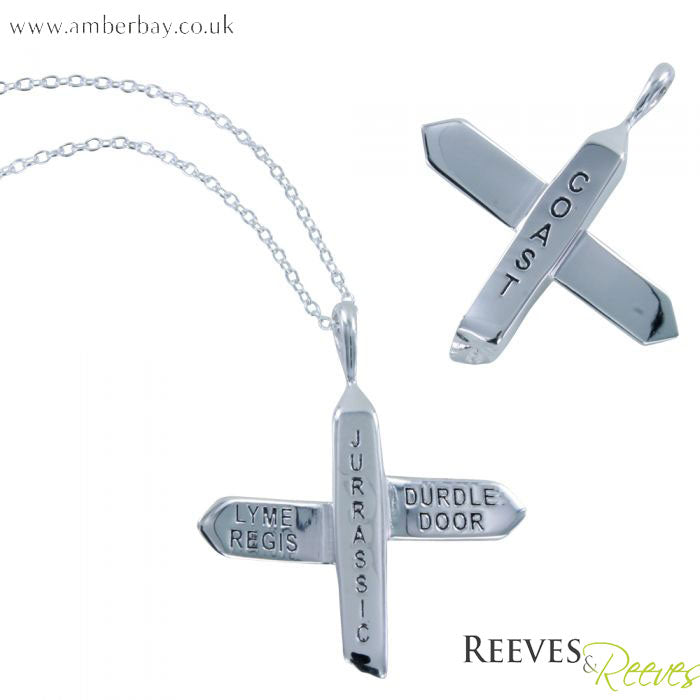 Silver Jurassic Coast Signpost Necklace