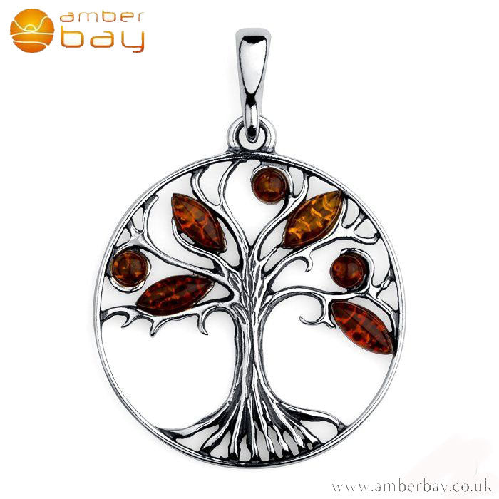 Silver and Amber Tree of Life Pendant