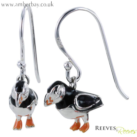 Silver and Enamel Puffin Earrings