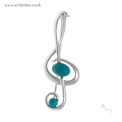 Silver and Turquoise Treble Clef Brooch