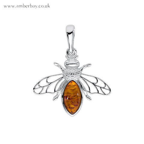 Sterling Silver and Cognac Amber Bee Pendant