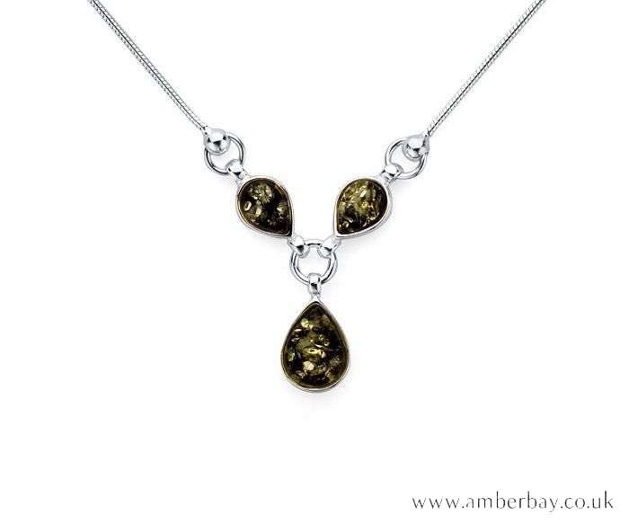 Silver and Green Amber Necklace