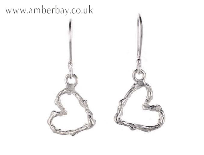Sterling Silver Hammered Heart Drop Earrings