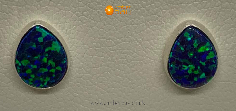 Sterling Silver and Opalique Teardrop Shaped Stud Earrings