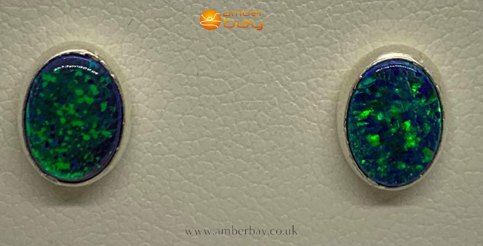 Sterling Silver and Opalique Stud Earrings