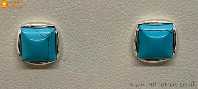Sterling Silver and Turquoise Square Stud Earrings