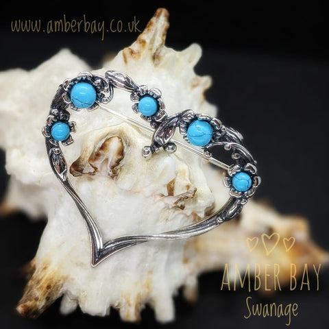 Sterling Silver and Turquoise Flower/Heart Brooch