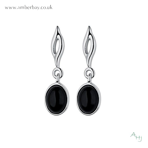 Whitby Jet and Sterling Silver Drop Earrings