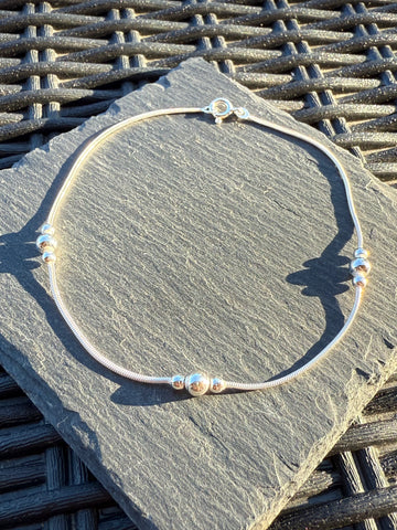Sterling silver bead cluster anklet