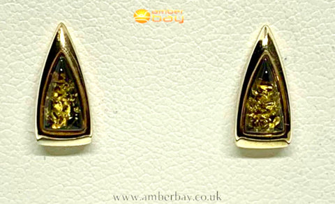 9ct Yellow Gold Green Baltic Amber Stud Earrings