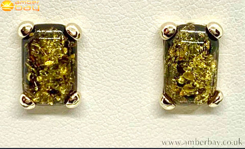 9ct Yellow Gold Green Baltic Amber Stud Earrings